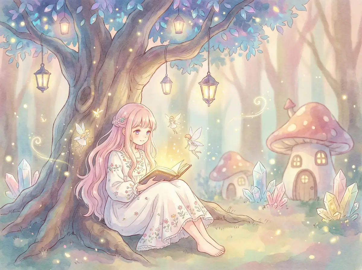dvdes-460 - 魔法森林中阅读故事书的粉发少女与精灵